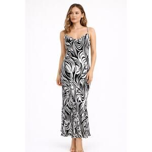 Y2K Eye Candy Scoop Neck Swirl Floral Maxi Dress Black White